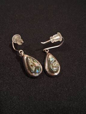 ATI Taxco Mexico Sterling Abalone Teardrop Earrings Vintage Mexico Silver Dangle
